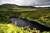 Aerial view to lake Comprida, Flores island , Azores. Portugal