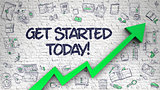 Get Started Today Drawn on White Brickwall. 3d