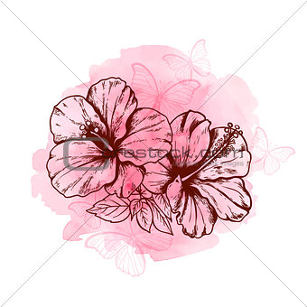 Abstract floral background with hibiscus flowers