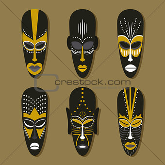 Set of ethnic tribal masks.