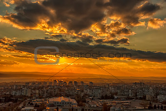 Amazing sunset over the city . Varna, Bulgaria