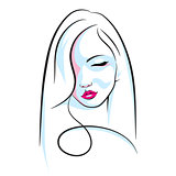 Girl head illustration. Eye, ear, hair, lips, neck
