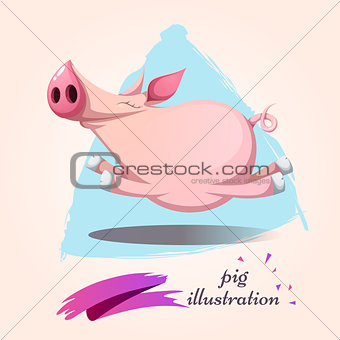 Funny, cute, crazy cartoon characters pig. Symbol of the year 2019.