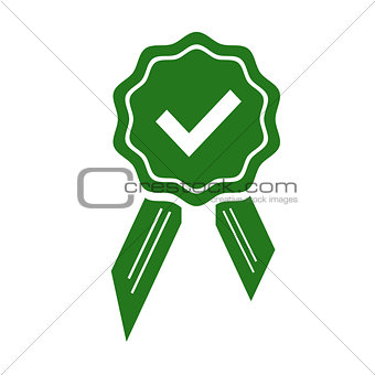 Green approved or certified medal icon in a flat design. Rosette icon. Award vector
