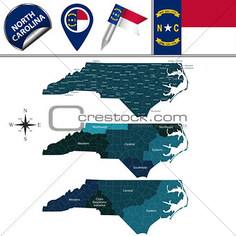 Map of North Carolina with Regions