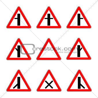 Road priority signs. Junction secondary road vector.