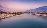 Blue Hour vew of seville and torre del oro from the triana bridge
