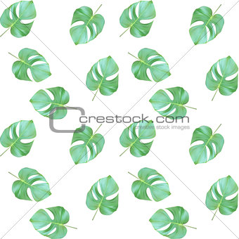 Seammles Pattern. Colorful naturalistic green leaves on branch. Vector Illustration