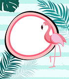 Abstract Tropical Background with Flamingo and Palm Leaves. Vector Illustration