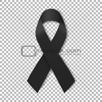 Black mourning ribbon on transparent background. Vector illustration
