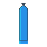 Blue Oxygen gas tank. Flat line vector illustration.