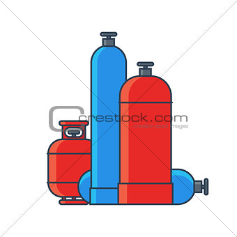 Gas tanks set. Various gas tanks in flat line style. Vector illustration