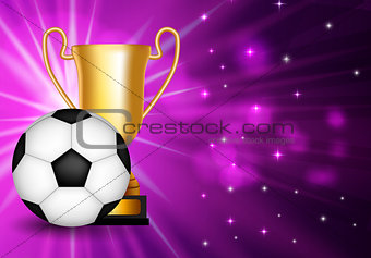 Winner Congratulations Background with Golden Cup and Football Ball. Vector Illustration