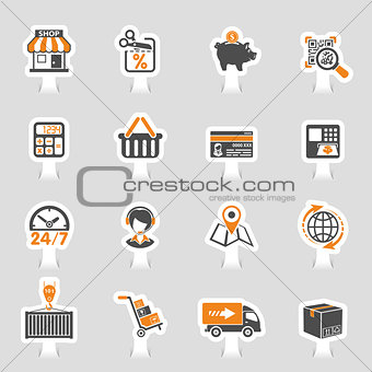 Internet Shopping and Delivery Sticker Icon Set