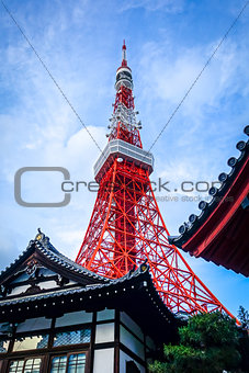 Tokyo tower and traditional temple, Japan
