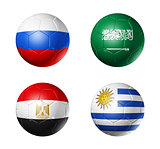 Russia football 2018 group A flags on soccer balls