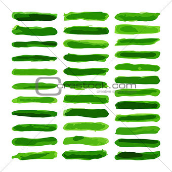 set of green paint water color brushes stroke