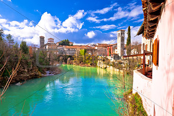 Cividale del Friuli on cliffs of Natisone river canyon view