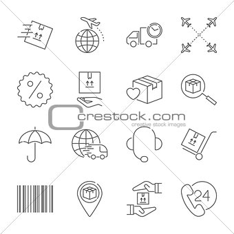 Delivery and logistics icons set. Vector logistics line style symbols collection. Editable Stroke