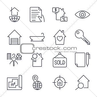 Simple Set of Real Estate Related Vector Line Icons.