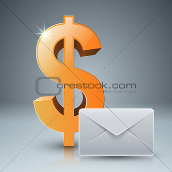 Dollar, envelope, mail, email icon.