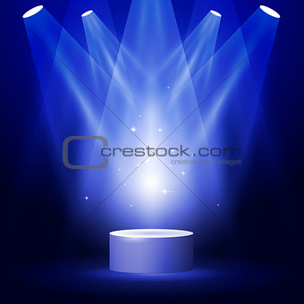 Stage or podium in spotlight rays - blank award pedestal 