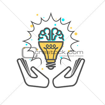 Creative idea - light bulb and brain icon supported with hands