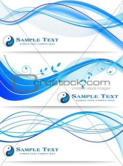 Blue wavy abstract banners set