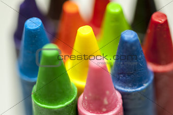 Close-up of colorful crayons tips