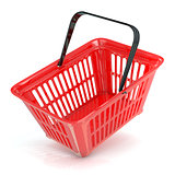 Red shopping basket, side view. 3D