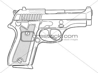 Hand drawn pistol isolated on white.