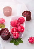 Scoop with fresh raspberries and luxury chocolate