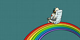 astronaut sits on a rainbow