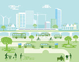 Ecological city with electric vehicles