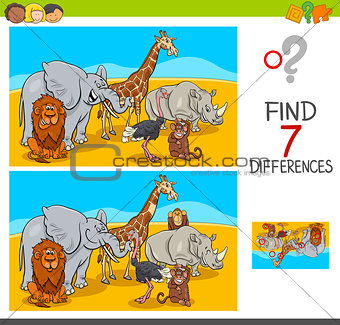 find differences game with safari animals
