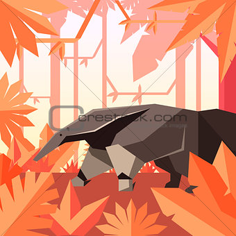 Flat geometric jungle background with Anteater