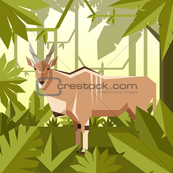 Flat geometric jungle background with Common eland