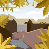 Flat geometric jungle background with Capybara