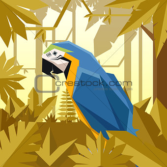 Flat jungle background with Blue-and Yellow macaw