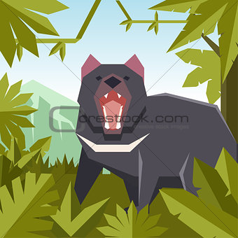 Flat jungle background with Tasmanian devil
