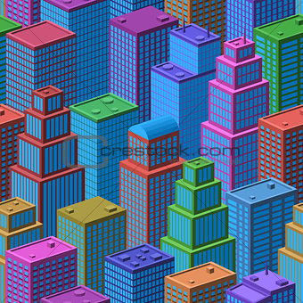 3D Isometric City, Seamless Background