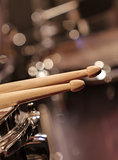 Drums closeup and drum sticks