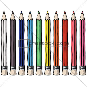 Realistic 3d wooden colored pencils isolated on white background. Set of pencil colorful for school vector illustration