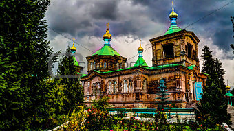 The Russian Orthodox Holy Trinity Cathedral in Karakol Kyrgyzsta