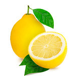 A lemon and a half of lemon citrus fruit isolated