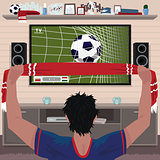 Football fan rejoices at the goal