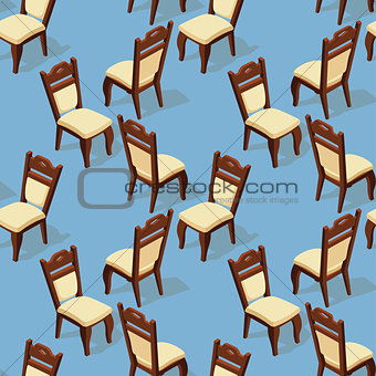 Seamless pattern of isometric cartoon chair. Front and back.