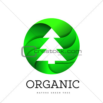 Organic tree spruce sign on a white background in the shape of a circle. Logo for organic and all that is connected with trees and nature