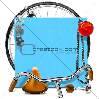 Vector Blue Wooden Board with Bicycle Spares