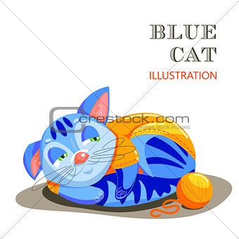 Educational flashcard with cat on the grass. Element of the design of a fashion clothing store and things for animals.